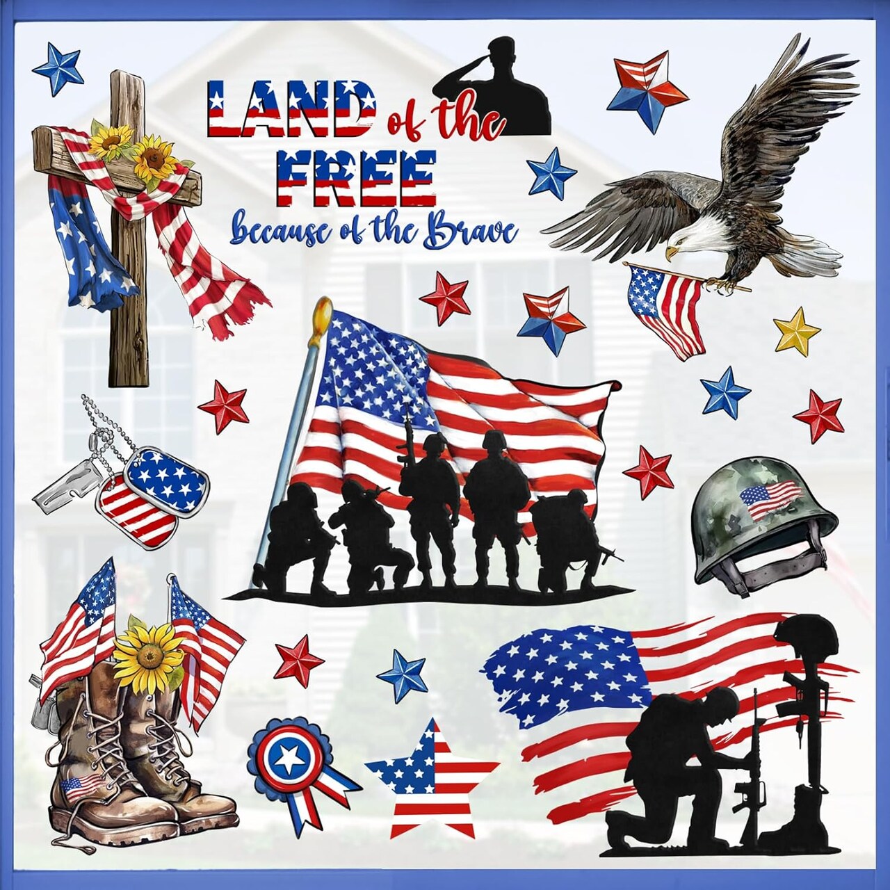 9 Sheets Memorial Day Window Clings – Patriotic 4th of July Stickers, American Flag Soldier Eagle Cross Decals for Veterans Day & Independence Day Home Decor